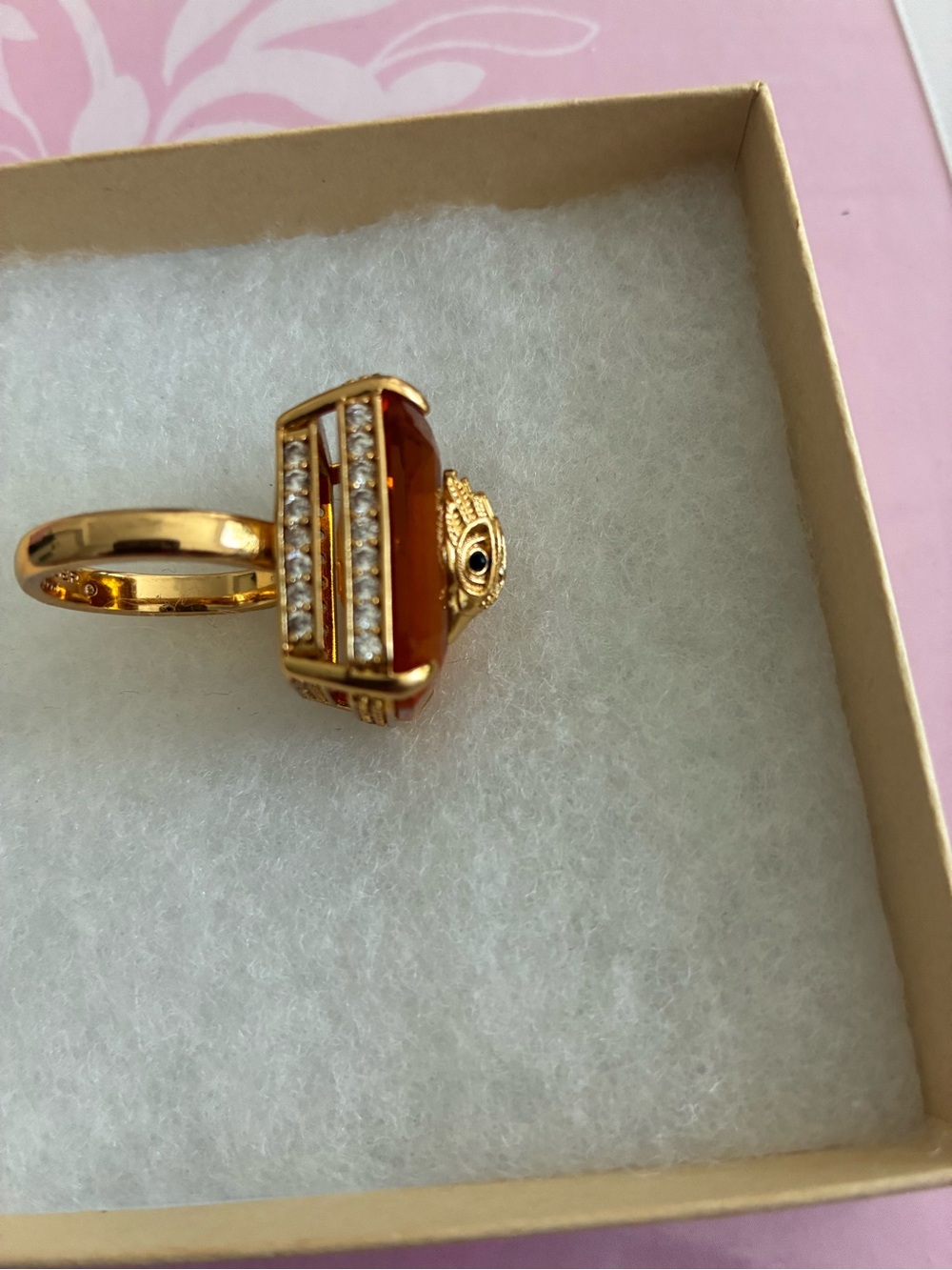 Kurt Geiger Gold and Amber Statement Ring